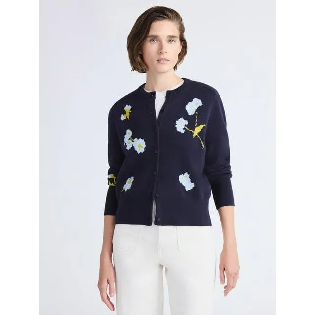 Free Assembly Women's and Women's Plus Floral Jacquard Shrunken Cardigan Sweater, Midweight, Sizes XS-XXL