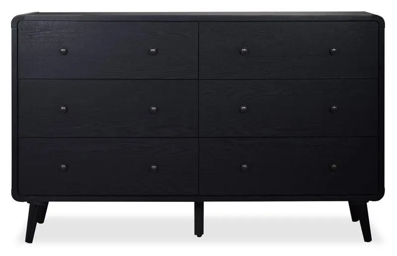 Commode de chambre à coucher moderne du milieu du 20e siècle Milan de 59 po (l) x 36 po (H) à 6 tiroirs - noire