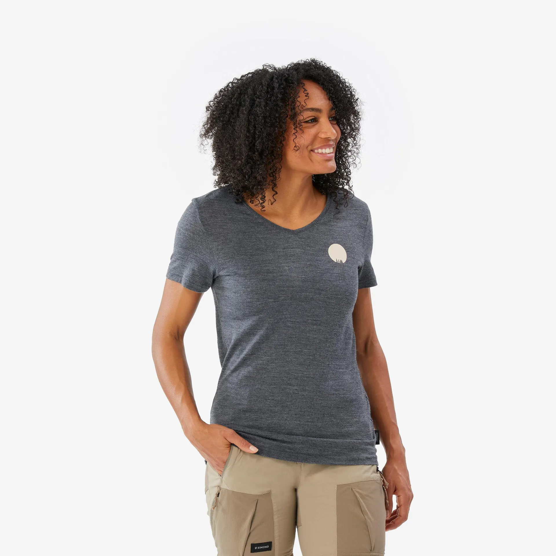 T-shirt de longue randonnée en laine mérinos femme, Travel 500