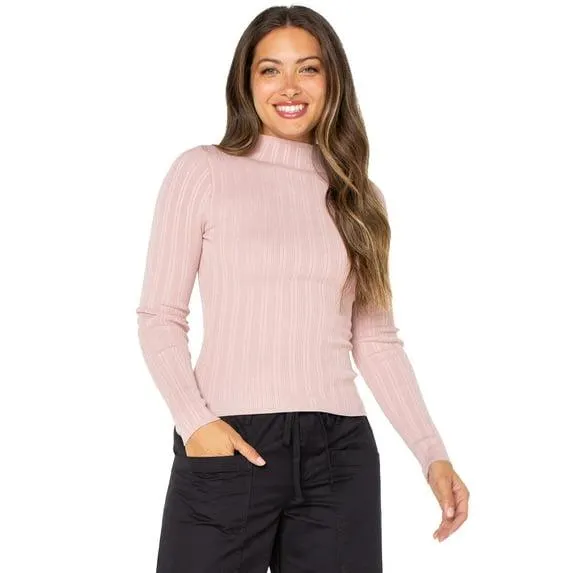 Celebrity Pink Women's Mock Neck Rib Top with Long Sleeves, Sizes XS-XXXL
