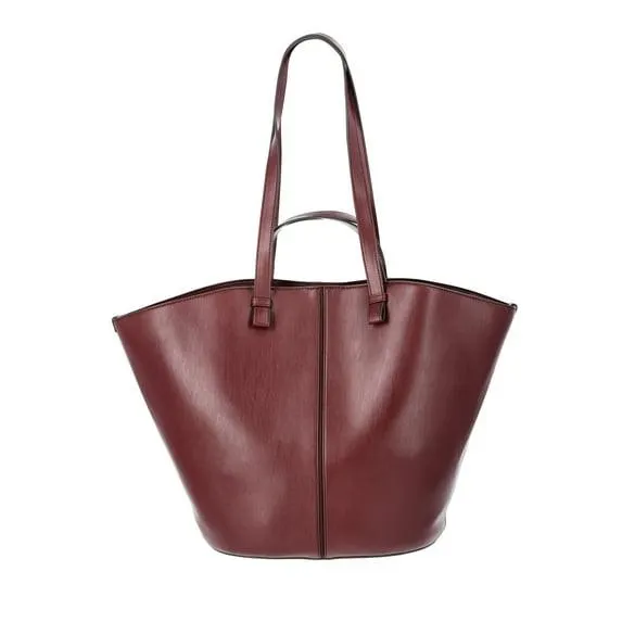 Time and Tru Women's Large Faux Leather Tulip Tote Bag, Burgundy