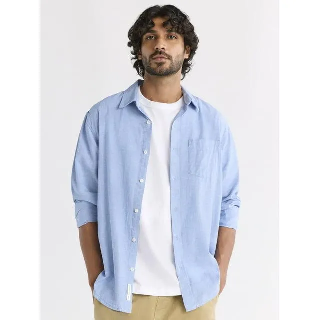 Free Assembly Men's Linen Blend Button Front Shirt with Long Sleeves, Sizes XS-3XL