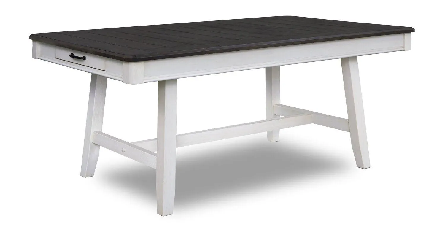 Table de salle à manger Echo de 70 po (L) en bois avec tiroirs de rangement et base à tréteaux - grise et blanche