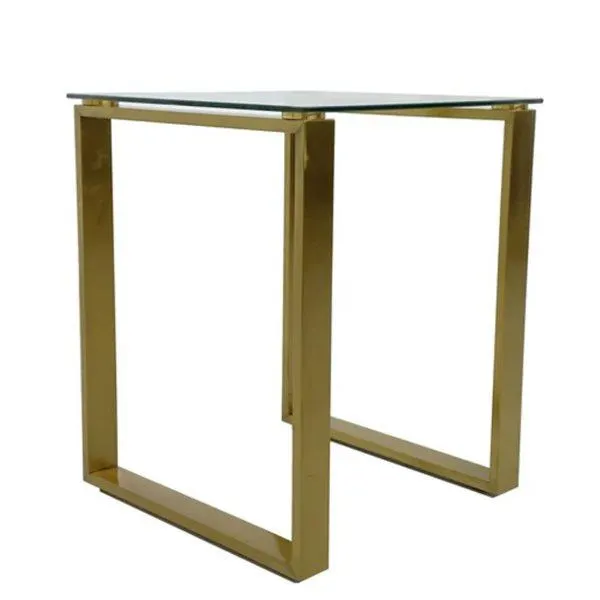 Table d'appoint carrée moderne Gen de Plata Import 17 x 17 po en métal doré et plateau en verre