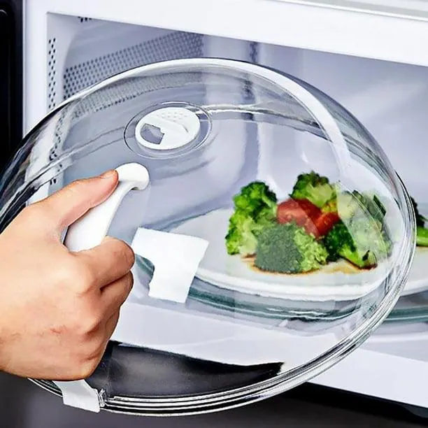 Couvercle de Plaque de Micro-Ondes Transparent 9,2 Pouces avec Couvercle Anti-Éclaboussures avec Trous de Vapeur et Poignée Couvercle de Micro-Ondes pour Aliments Couvercle de Chauffage Résistant à l'Huile Sacs de Congélation Slider Sandwich