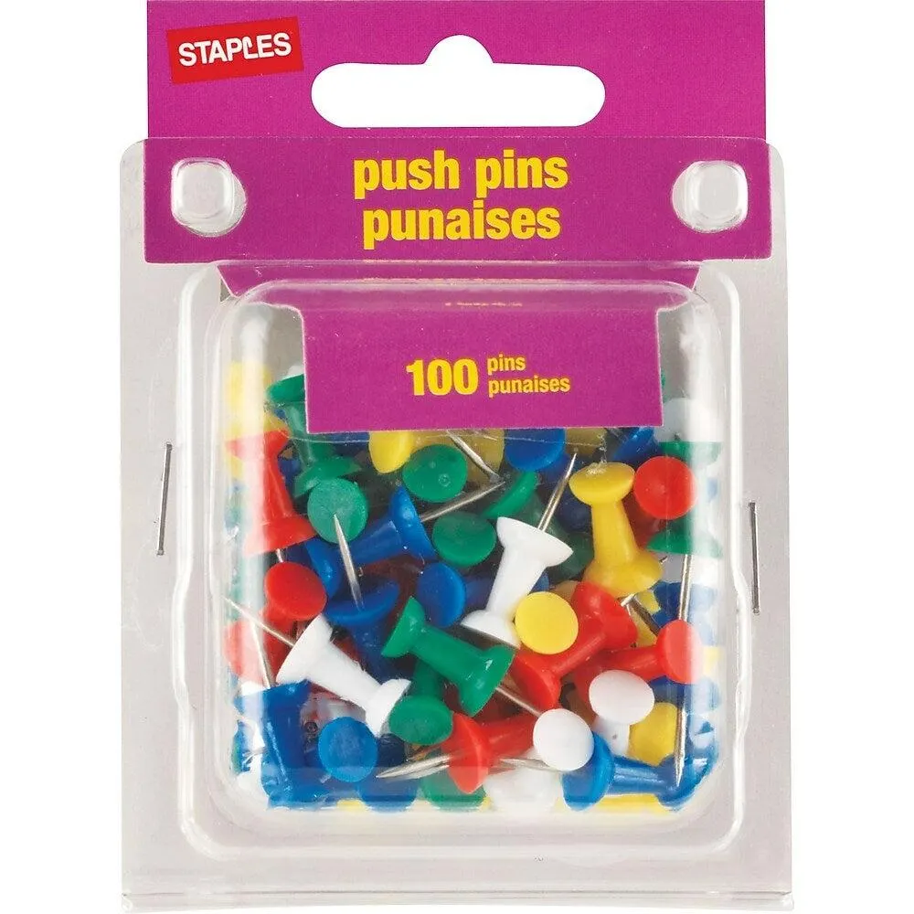 Staples® - Épingles à babillard, couleurs variées, paq./100