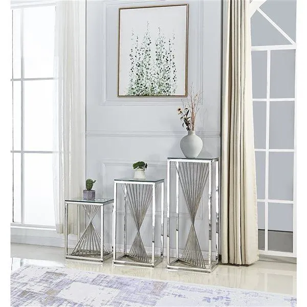 Table d'appoint carrée en verre de 18 po Prisma par HomeTrend, argent