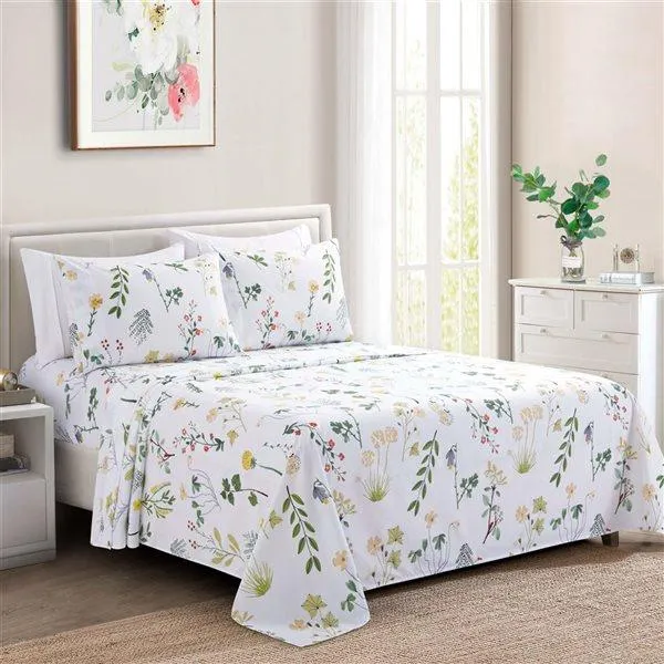 Ensemble de draps 6 pièces pour lit à 2 places Marina Decoration bambou/polyester à motif floral rouge, jaune et violet