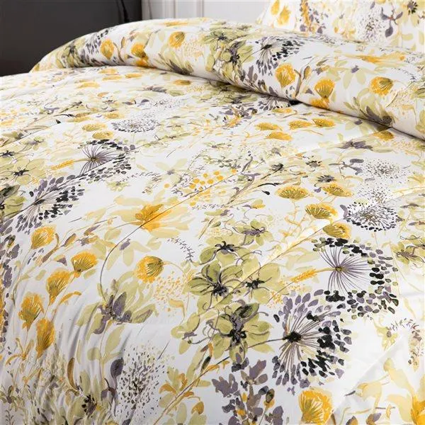 Ens. de courtepointe florale Marina Decoration pour lit simple en microfibre jaune avec rembourrage en polyester, 5 mcx
