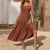 Mefallenssiah Robe Longue de Plage Sans Manches à Bretelles Spaghetti Bohème pour Femmes