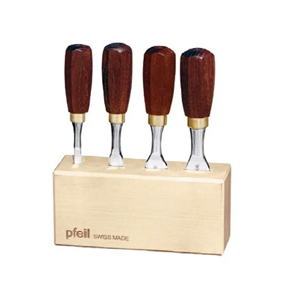 Set of 4 short carpenter's chisels - Pfeil. Swiss Made.