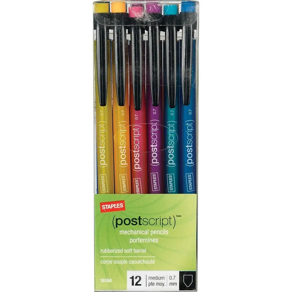 Staples - Portemines Postscript - 0,7 mm - Couleurs variées - Paquet de 12