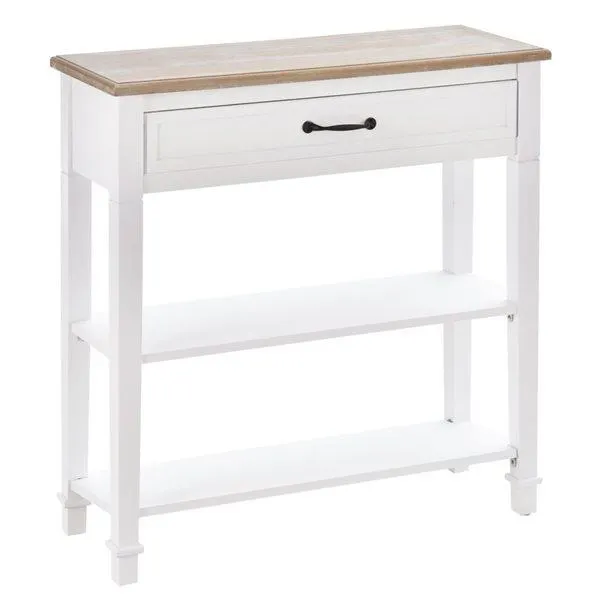 Console étroite d'entrée HOMCOM en pin moderne avec tiroir et 2 étagères, 30 l. x 11 p. x 32 po h., blanc