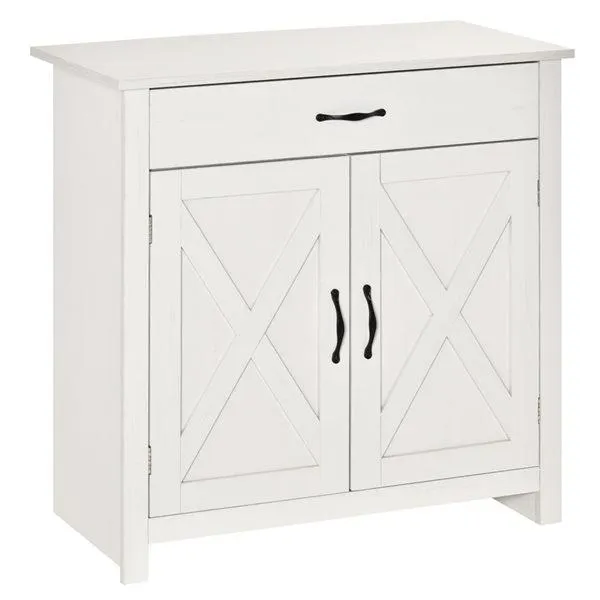 Buffet avec portes de grange HOMCOM campagnard en MDF, blanc vieilli