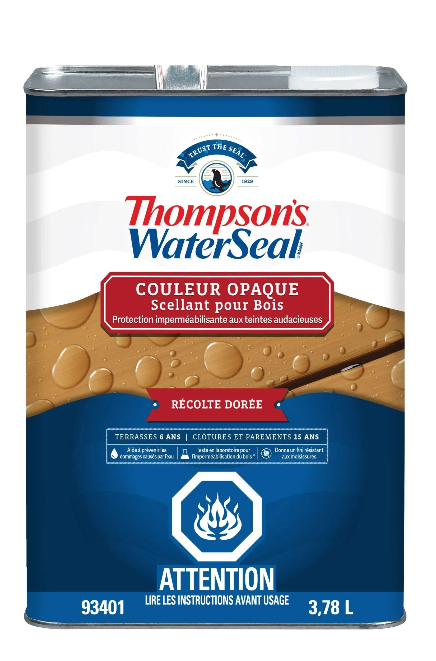 Scellant et imperméabilisant extérieur opaque pour bois Thompson's WaterSeal, moisson dorée, 3,78 L/1 gallon