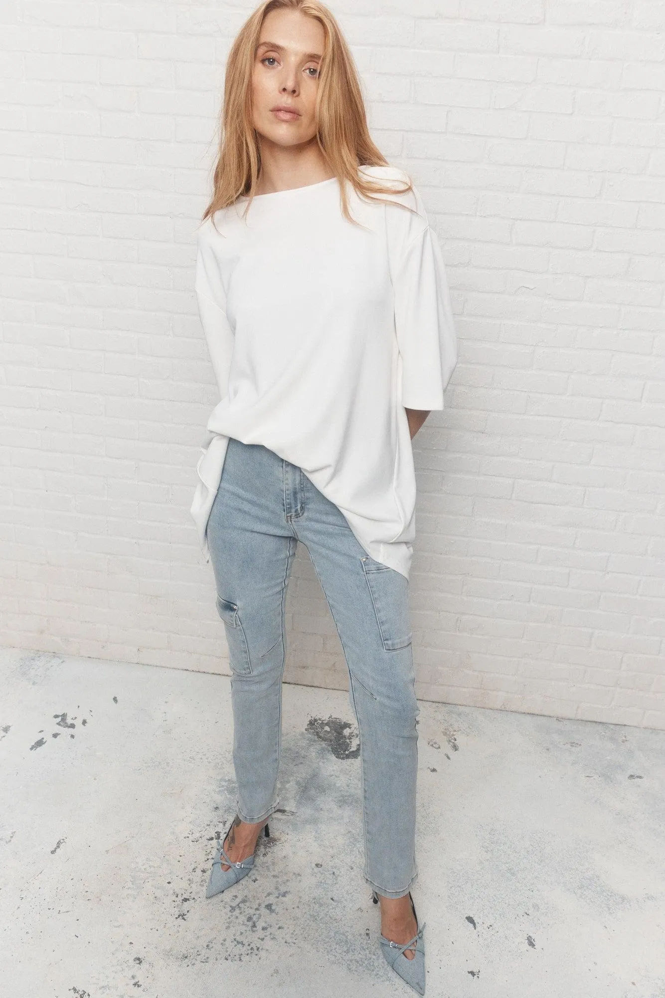 Fassety | Jeans cargo bleu délavé