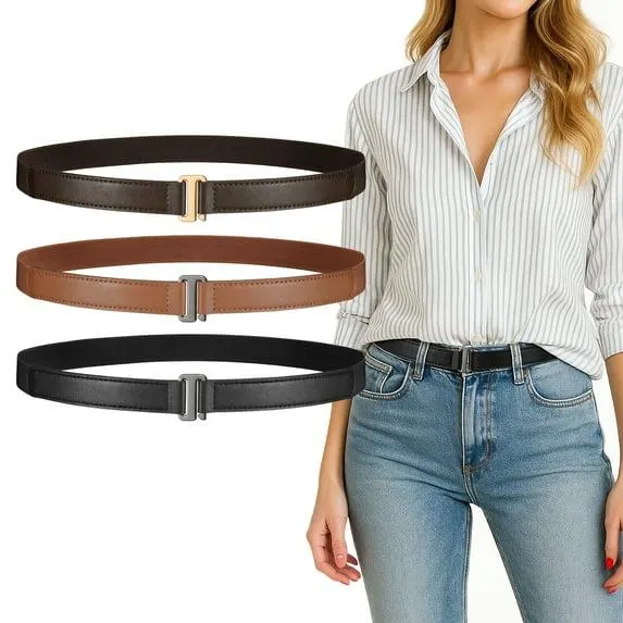 SUOSDEY No Show Belts Stretch Leather Belt for Women Men,Invisible Elastic Crop Top Tuck Waist Band Belt for Jeans Dresses with Flat Buckle 3 Pack