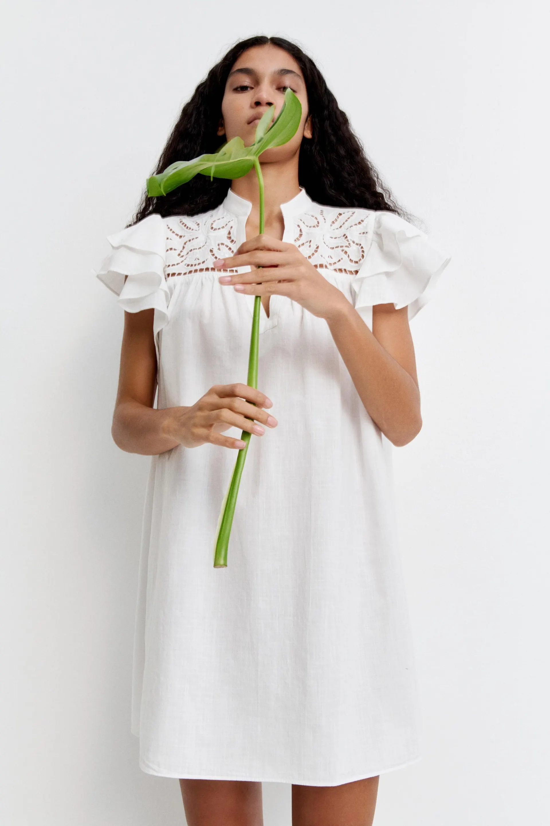 Robe à manches à volant avec broderie anglaise