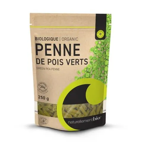 Pâtes de légumineuses - Penne protéinés de pois verts biologiques