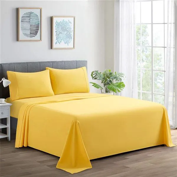 Ensemble de draps 4 pièces pour lit 2 places Marina Decoration coton/polyester 600 fils jaune uni