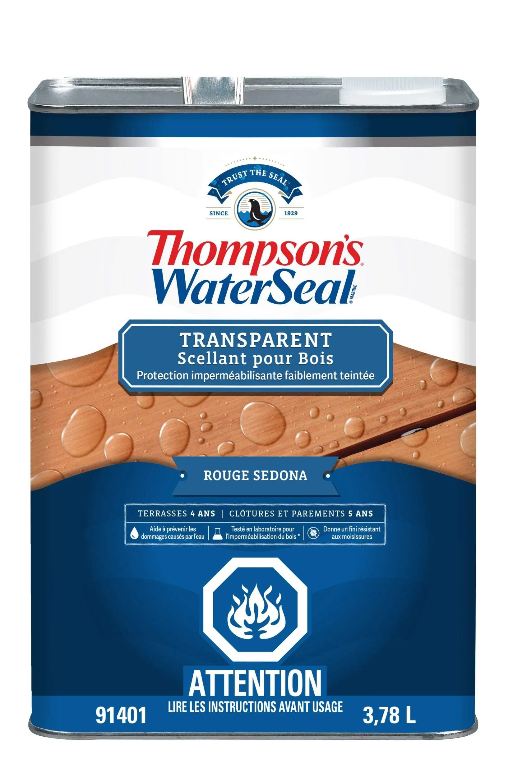 Scellant et imperméabilisant extérieur transparent pour bois Thompson's WaterSeal, rouge Sedona, 3,78 L/1 gallon