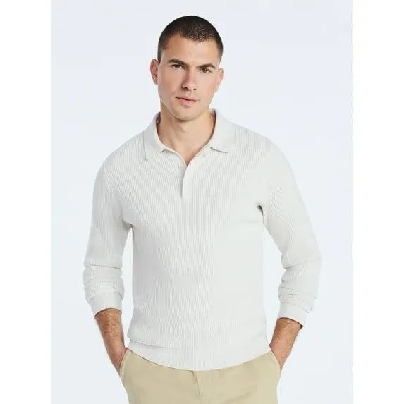 Free Assembly Men's Cozy Yarn Polo Sweater with Long Sleeves, Sizes S-3XL