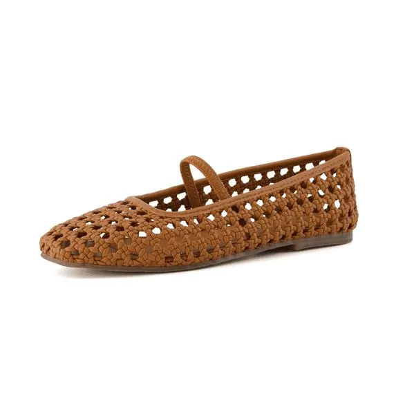Cushionaire Women's Weavy Squared Toe Woven Ballet Flats with Memory Foam | Comfortable Mary Jane Flats for Women with Breathable Mesh Design | Wide Widths Available