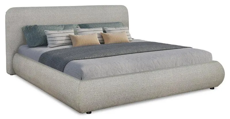 Lit plateforme rembourré Luka en tissu de polyester gris, moderne – format très grand lit