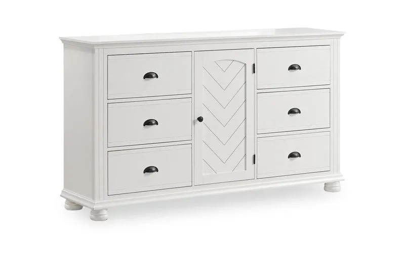 Commode de chambre à coucher Ella de 63 po (L) x 36 po (H) à 6 tiroirs avec armoire - blanche