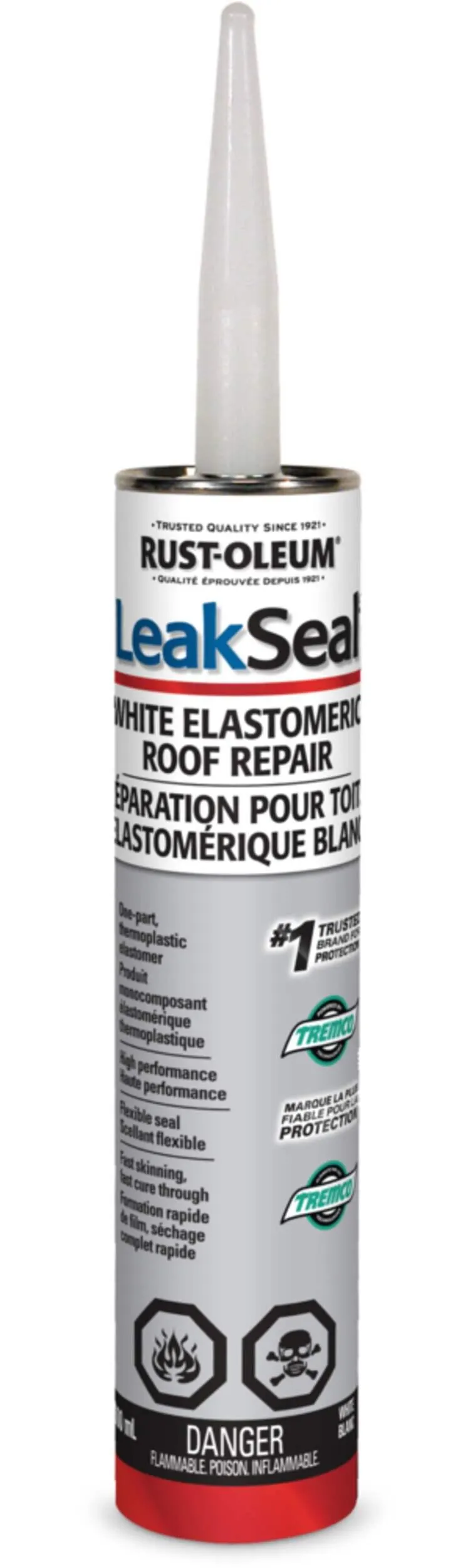 Scellant élastomère pour réparation de toit Rust-Oleum LeakSeal, calfeutrant étanche, blanc, 300 mL