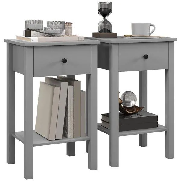 Tables d'appoint HOMCOM avec tiroir en gris, 2/pqt