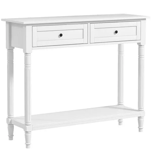 Table console d'entrée moderne par HOMCOM 39 po l. MDF blanc avec 2 tiroirs et étagère de rangement