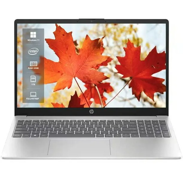 HP Ordinateur Portable à Écran Tactile 15,6 Pouces pour Étudiant et Affaires, Intel i5 - 1235U, 32 Go, 1 To SSD, Windows 11, Wi-Fi 6E, Intel Iris Xe Graphics, Argent Naturel
