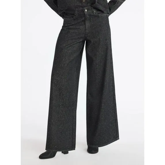 Scoop Women’s and Women’s Plus Rhinestone Embellished Wide Leg Jeans, Sizes 0-26W
