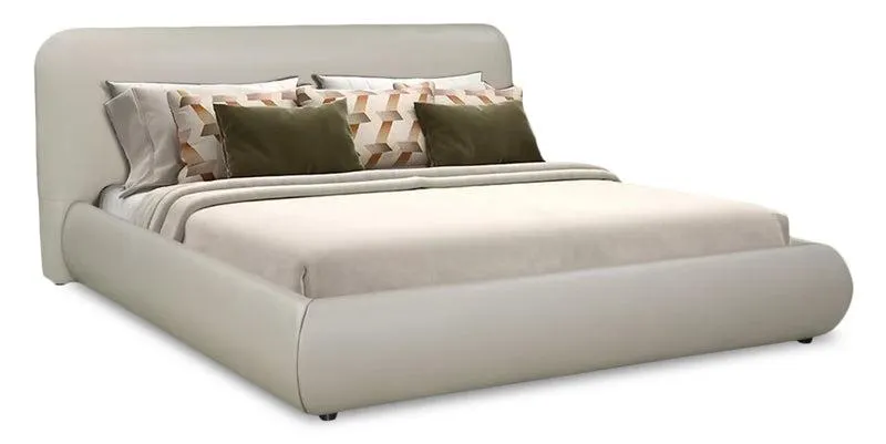 Lit plateforme rembourré moderne Luka en tissu de cuir végétalien taupe - format très grand lit