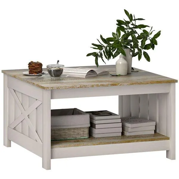 Table basse carrée style maison de campagne avec étagère de rangement HOMCOM 31,5 x 17,7 po chêne vieilli/brun