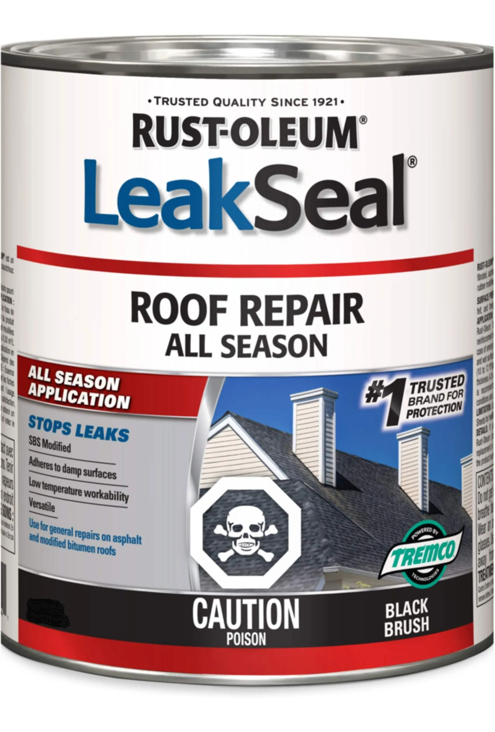 Scellant hydrofuge toute saison pour réparation de toit Rust-Oleum LeakSeal, application sèche/humide, brosse noire, 948 mL