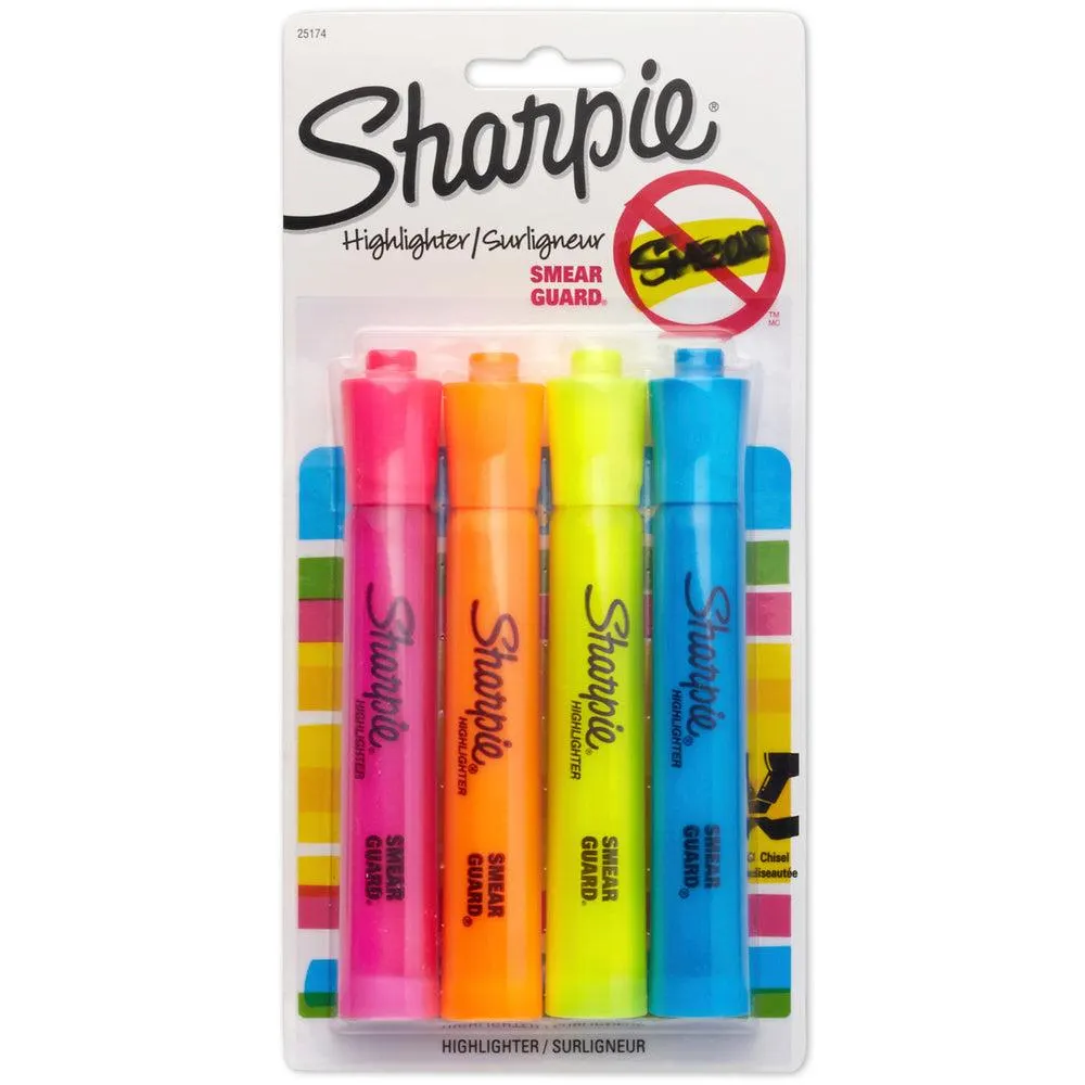 Sharpie – Surligneurs Accent de genre réservoir, pointe biseautée, couleurs variées, paquet de 4