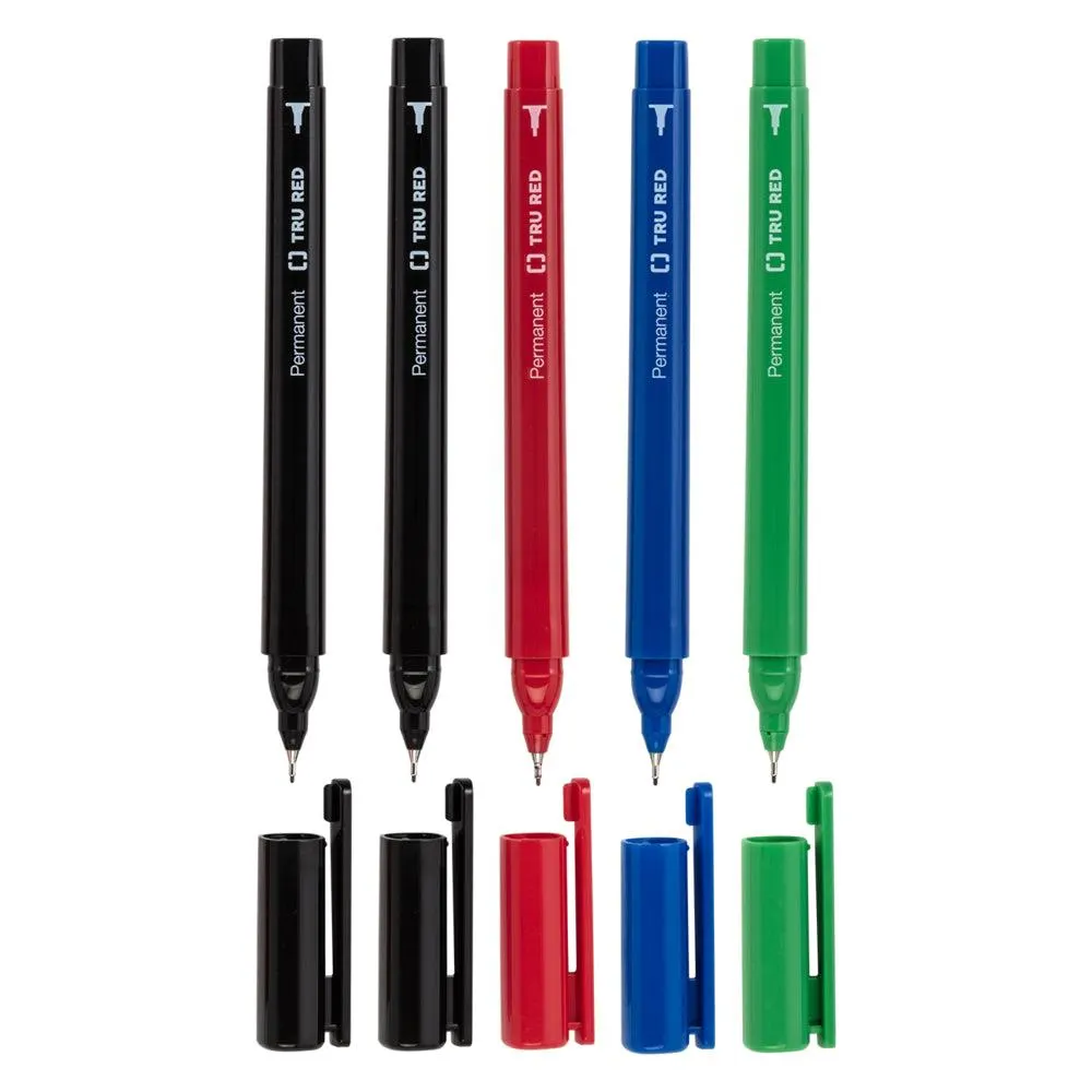 TRU RED - Marqueurs Permanents - Pointe Ultra Fine - Couleurs Variées - Paquet de 5