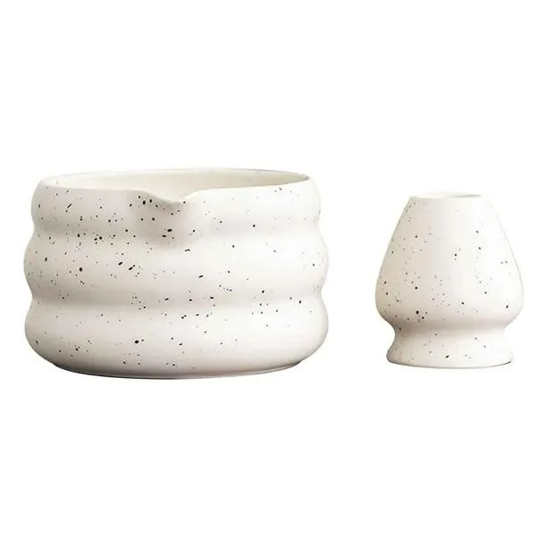 Ensemble de Bols à Thé en Céramique Matcha avec Becs et Pois, Bol à Matcha, Fouet et Cuillère, Ensemble de Cérémonie du Thé Japonais Traditionnel Fait Main en Céramique Xianli