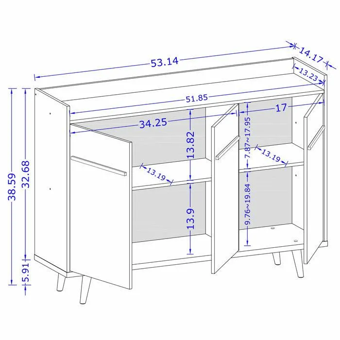 Buffet Bradley de Manhattan Comfort de 53,54 po avec 4 tablettes - blanc