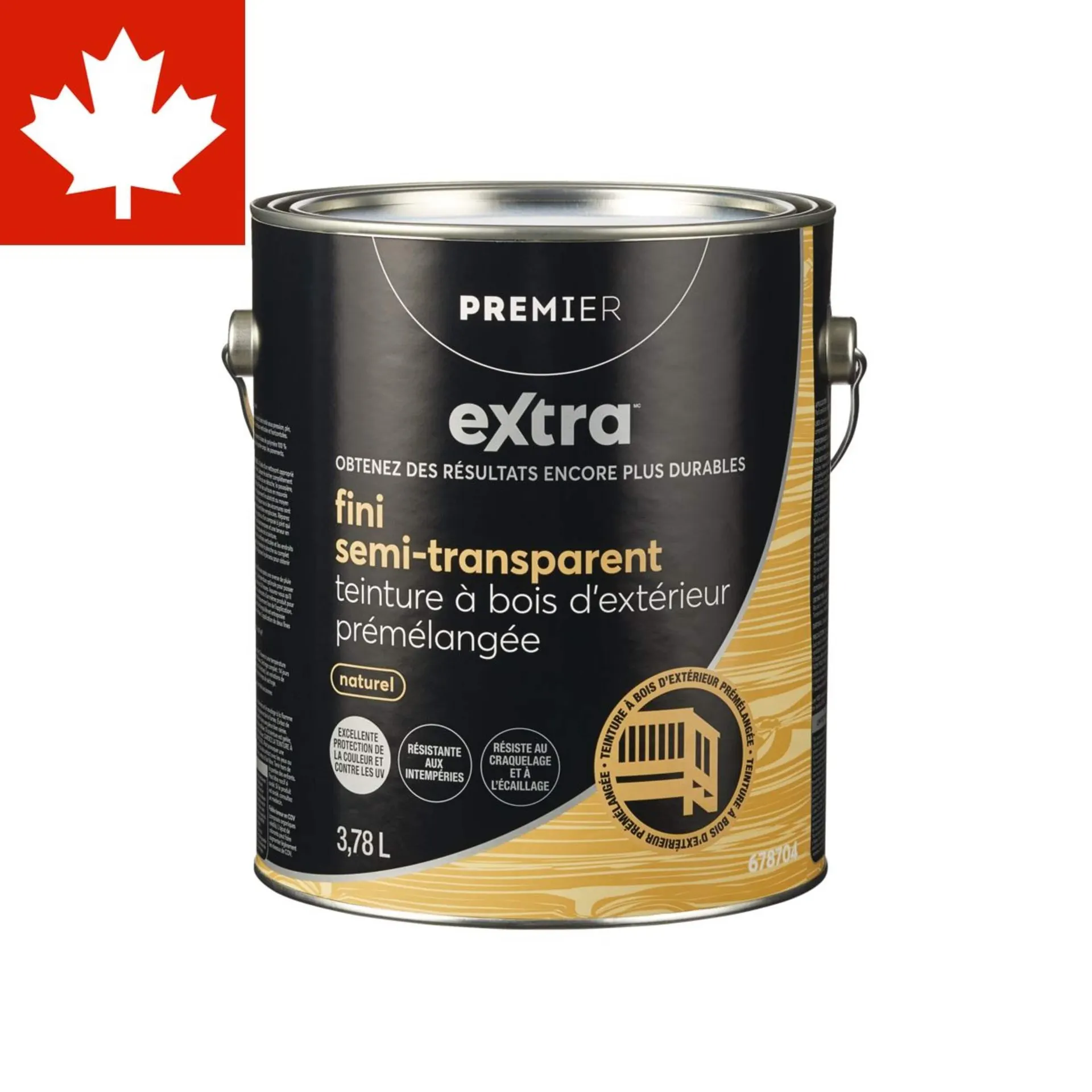 Teinture d'extérieur prémélangée pour bois Premier Extra, semi-transparente, naturelle, 3,78 L