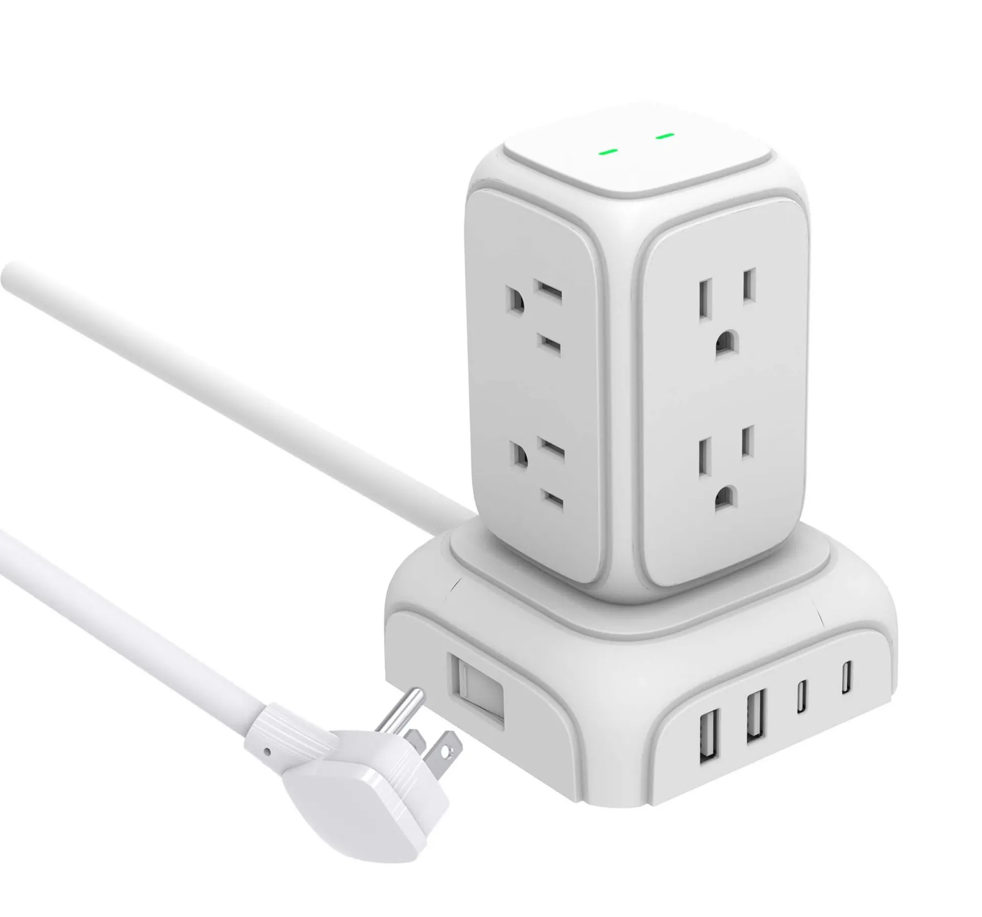 Barre d'alimentation à 8 prises et 2 ports USB avec limiteur de surtension NOMA, 490 joules, cordon de 6 pi, blanc