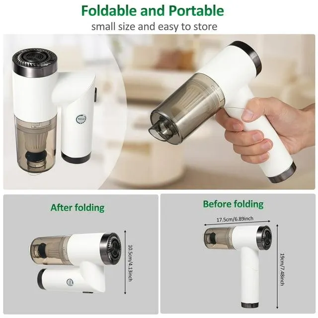 TFixol Q108 Aspirateur de Voiture Portable avec Puissance d'Aspiration 6000Pa, 120W Aspirateur Pliable à Main pour Voiture et Maison (Blanc)