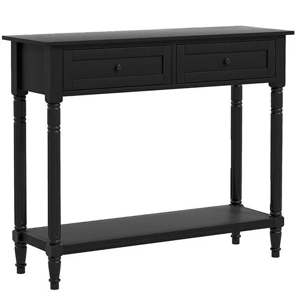 Table console d'entrée moderne par HOMCOM 39 po l. MDF noir avec 2 tiroirs et étagère de rangement