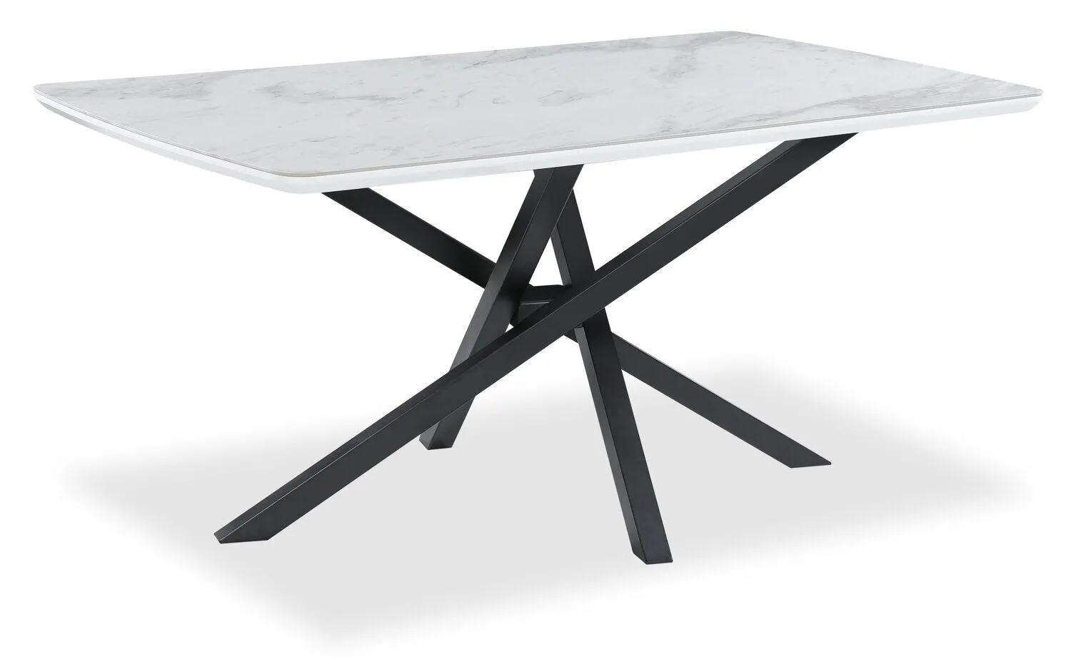 Table de salle à manger Bari de 63 po (L) avec dessus en céramique d’apparence marbre et base géométrique en métal - blanche