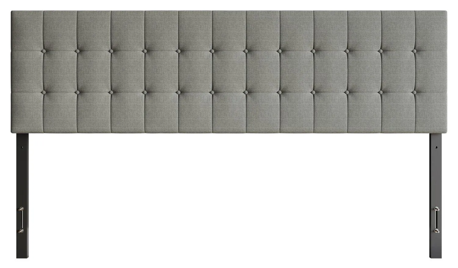 Tête de lit rembourrée Ellis en tissu gris avec capitonnage à boutons - format très grand lit