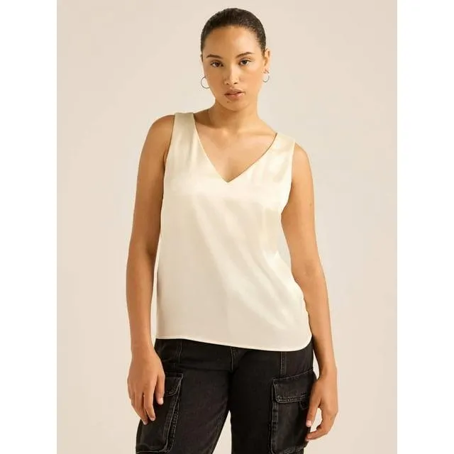 Scoop Women’s Satin Double V Neck Tank Top, Sizes XS-XXL
