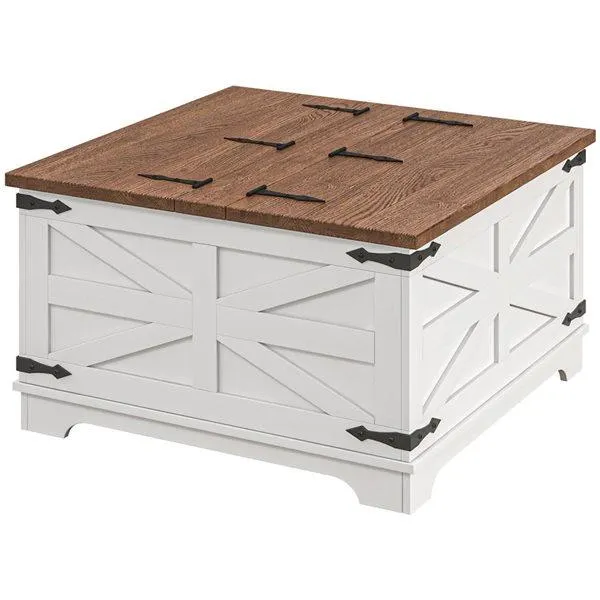 Table basse carrée par HOMCOM 31,5 x 18,3 po panneaux de particules blanc avec dessus relevable et rangement