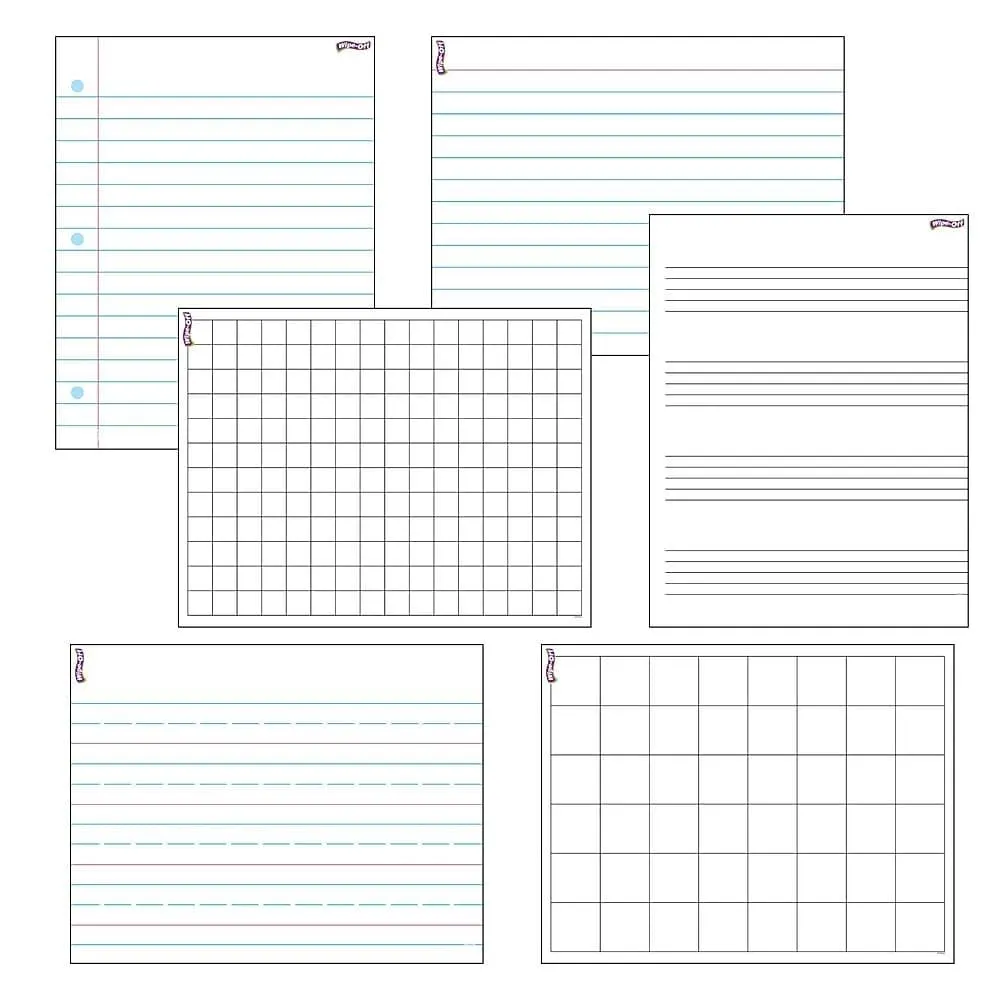 Trend Enterprises – Ensemble de feuilles lignées et à carreaux effaçables, 17 x 22 po, 6/paquet (T-27906)